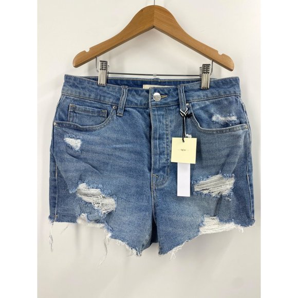 TGLA Light Wash Distressed High-Rise Cutoff Denim Shorts NEW WITH TAGS - Picture 1 of 3